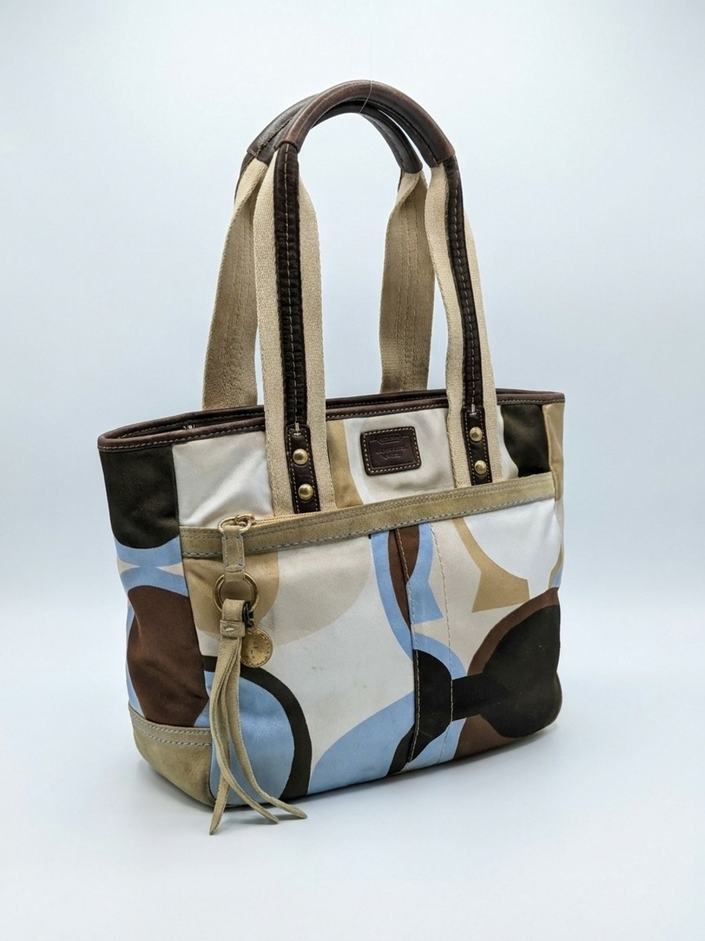 Coach Canvas Tote in Blue, Brown & Cream Abstract Pattern